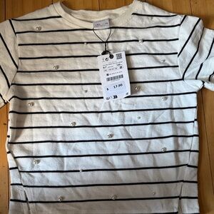 Zara Kids White and Black Striped Tee